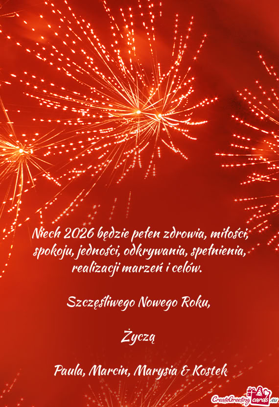 Niech 2026 będzie pełen zdrowia, miłości, spokoju, jedności, odkrywania, spełnienia, realizacj