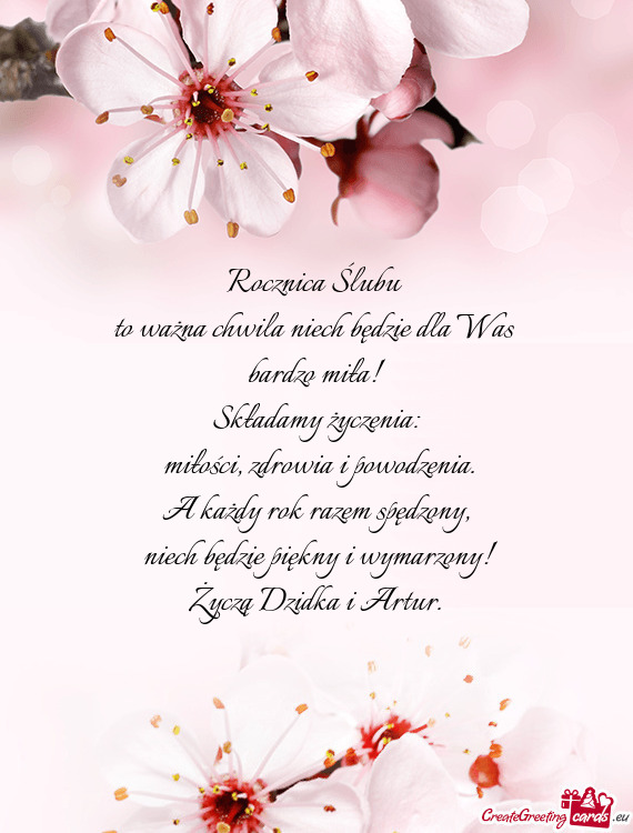 Niech będzie piękny i wymarzony! Życzą Dzidka i Artur