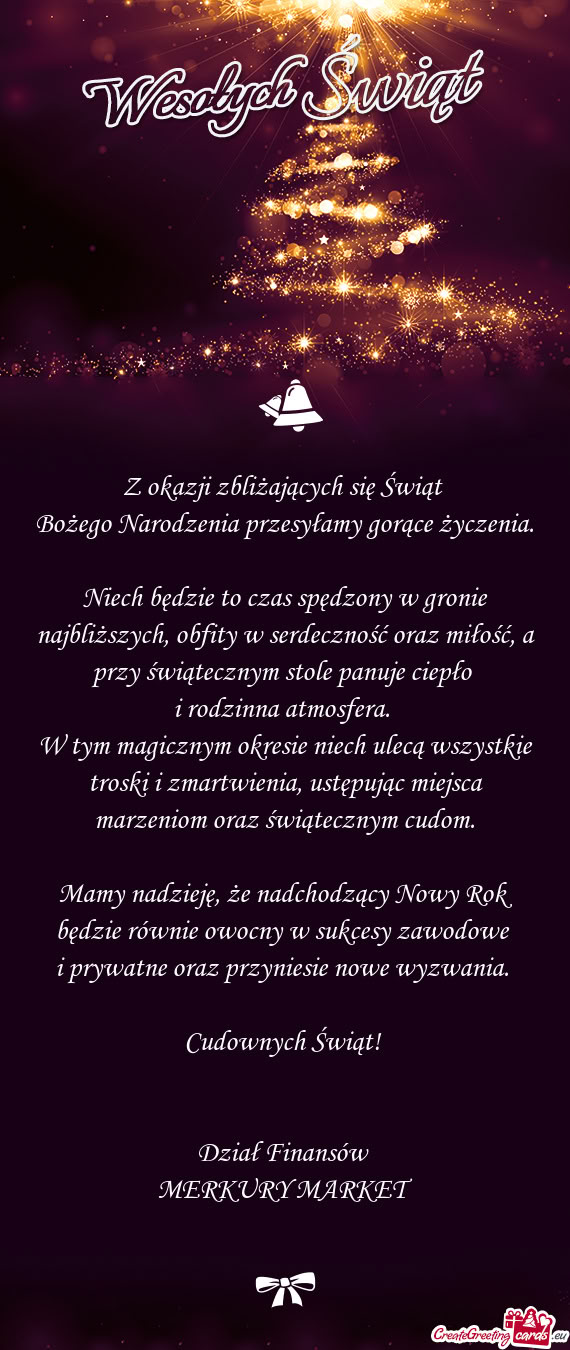 Niech będzie to czas spędzony w gronie najbliższych, obfity w serdeczność oraz miłość, a prz