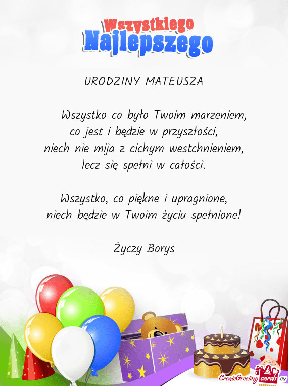 Niech będzie w Twoim życiu spełnione! Borys