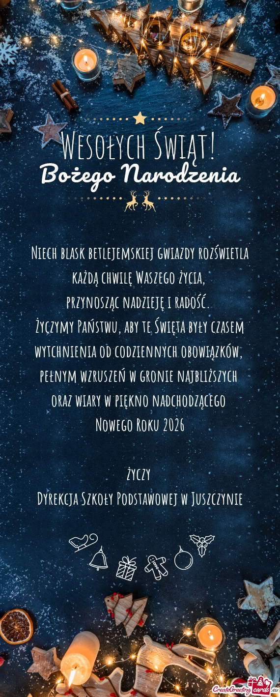 Niech blask betlejemskiej gwiazdy rozświetla każdą chwilę Waszego życia