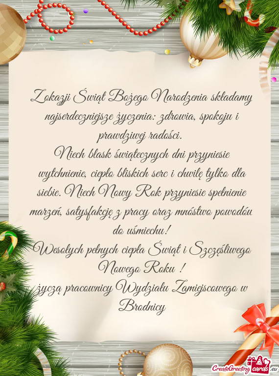 Niech blask świątecznych dni przyniesie wytchnienie, ciepło bliskich serc i chwilę tylko dla sie