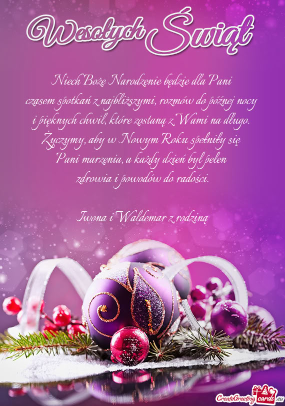 Niech Boże Narodzenie będzie dla Pani