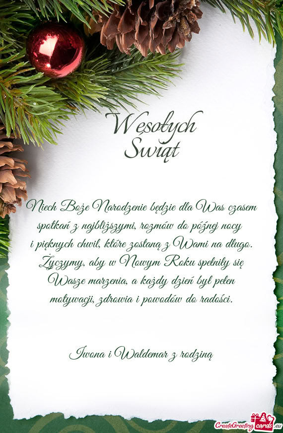 Niech Boże Narodzenie będzie dla Was czasem spotkań z najbliższymi, rozmów do późnej nocy