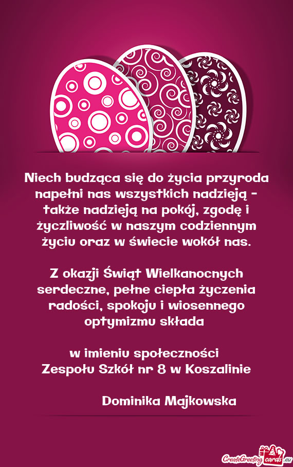 Niech budząca się do życia przyroda napełni nas wszystkich nadzieją – także nadzieją na pok