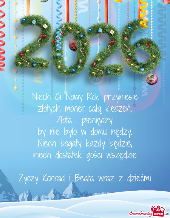 Niech Ci Nowy Rok przyniesie złotych monet całą kieszeń