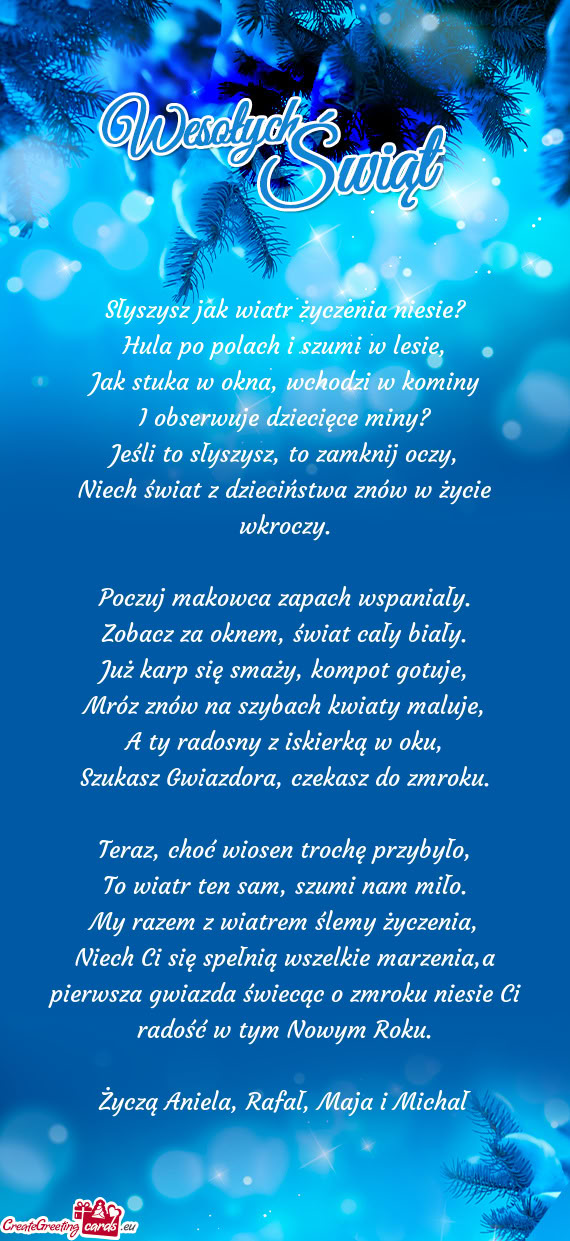 Niech Ci się spełnią wszelkie marzenia,a pierwsza gwiazda świecąc o zmroku niesie Ci radość w