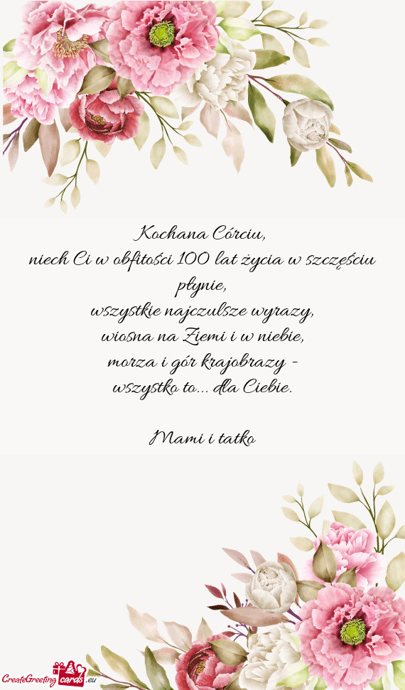 Niech Ci w obfitości 100 lat życia w szczęściu płynie