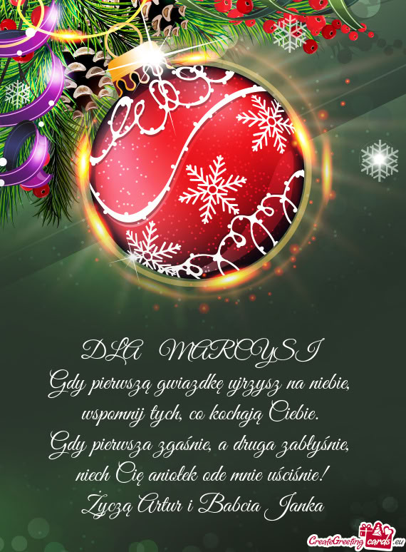 Niech Cię aniołek ode mnie uściśnie! Życzą Artur i Babcia Janka