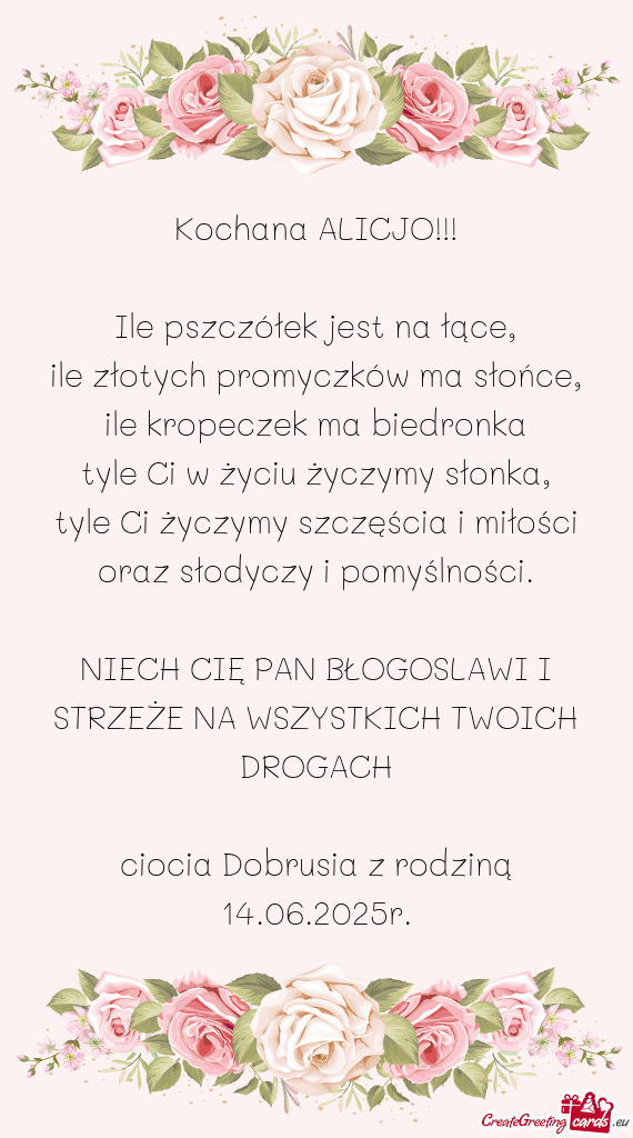 NIECH CIĘ PAN BŁOGOSLAWI I STRZEŻE NA WSZYSTKICH TWOICH DROGACH