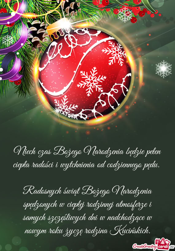 Niech czas Bożego Narodzenia będzie pełen ciepła radości i wytchnienia od codziennego pędu