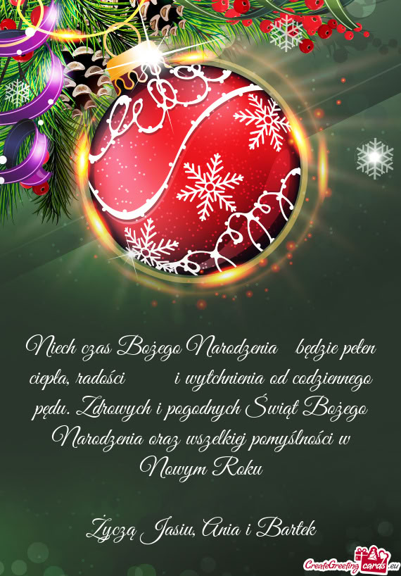 Niech czas Bożego Narodzenia będzie pełen ciepła, radości  i wytchnienia od codziennego