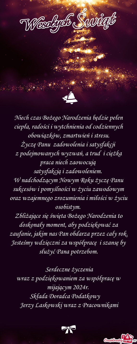 Niech czas Bożego Narodzenia będzie pełen ciepła, radości i wytchnienia od codziennych obowiąz