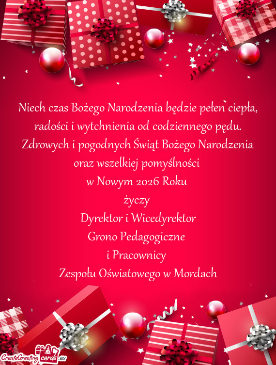 Niech czas Bożego Narodzenia będzie pełen ciepła, radości i wytchnienia
