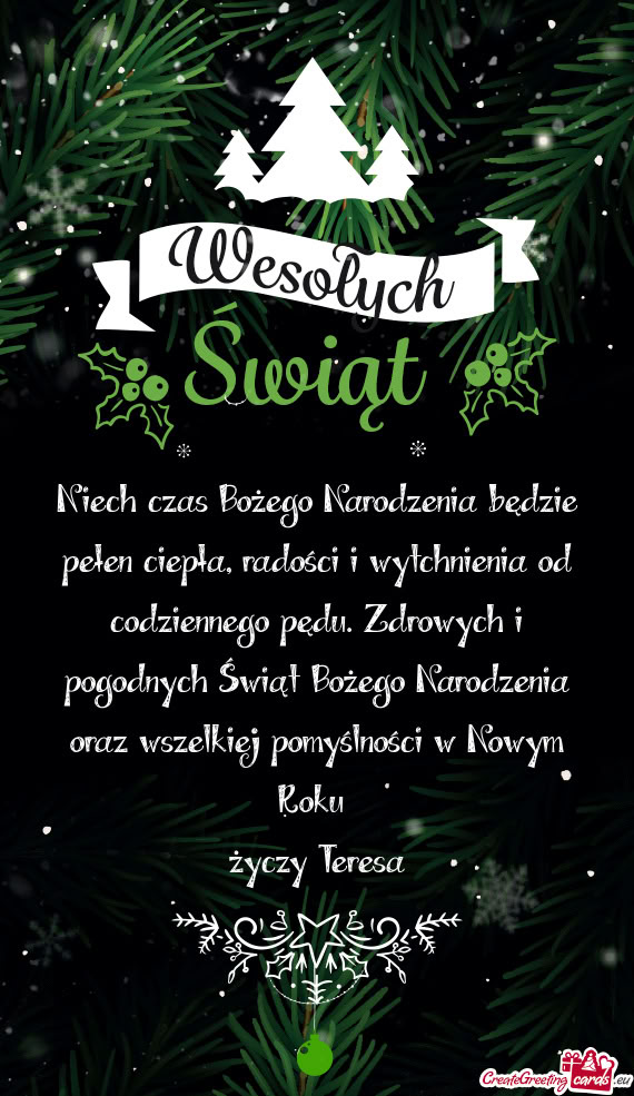 Niech czas Bożego Narodzenia będzie pełen ciepła, radości i wytchnienia