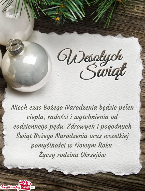 Niech czas Bożego Narodzenia będzie pełen ciepła, radości i wytchnienia