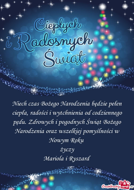 Niech czas Bożego Narodzenia będzie pełen ciepła, radości i wytchnienia