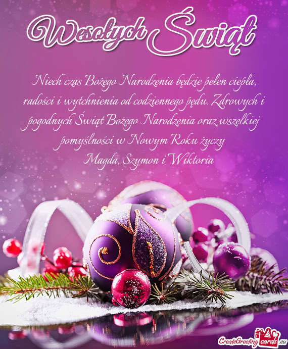 Niech czas Bożego Narodzenia będzie pełen ciepła, radości i wytchnienia