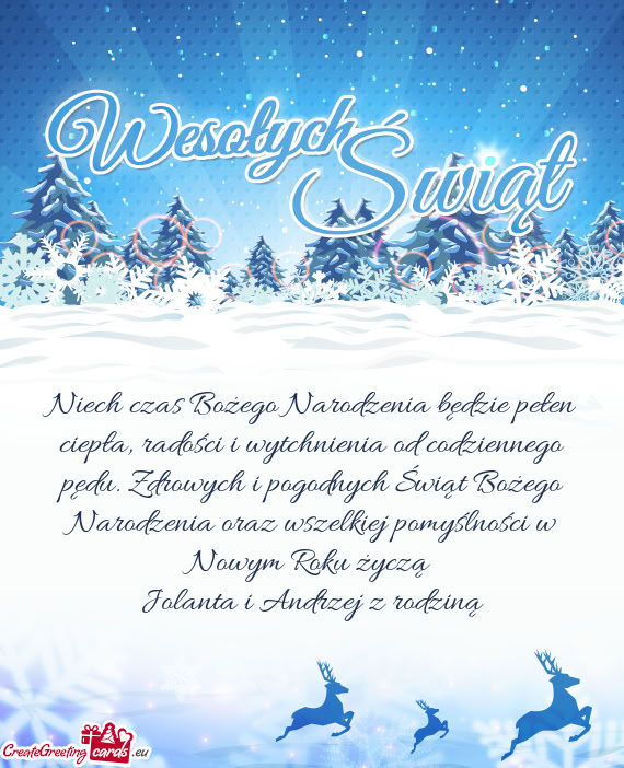Niech czas Bożego Narodzenia będzie pełen ciepła, radości i wytchnienia