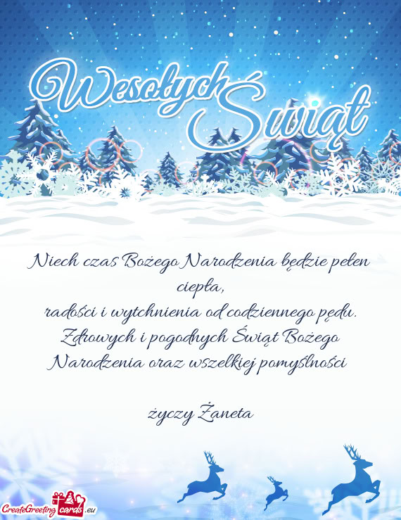 Niech czas Bożego Narodzenia będzie pełen ciepła,  radości i wytchnienia