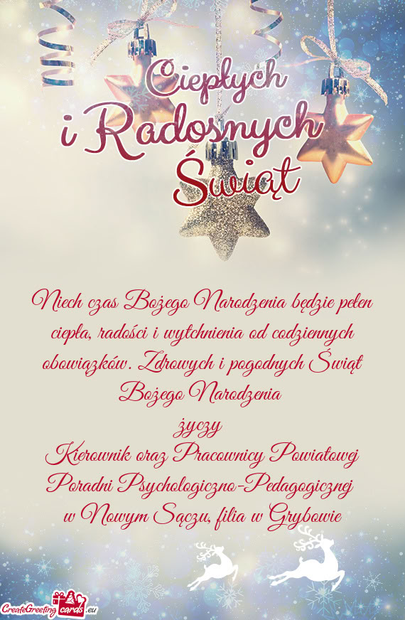 Niech czas Bożego Narodzenia będzie pełen ciepła, radości i wytchnienia