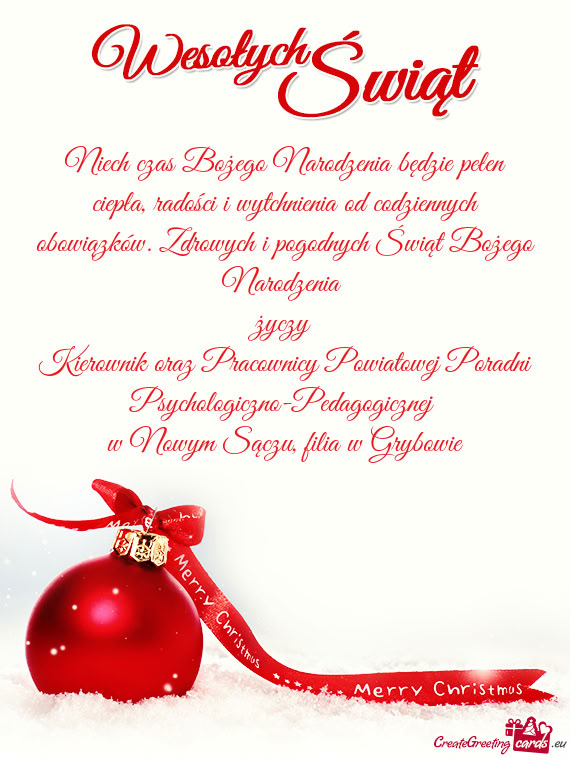 Niech czas Bożego Narodzenia będzie pełen ciepła, radości i wytchnienia