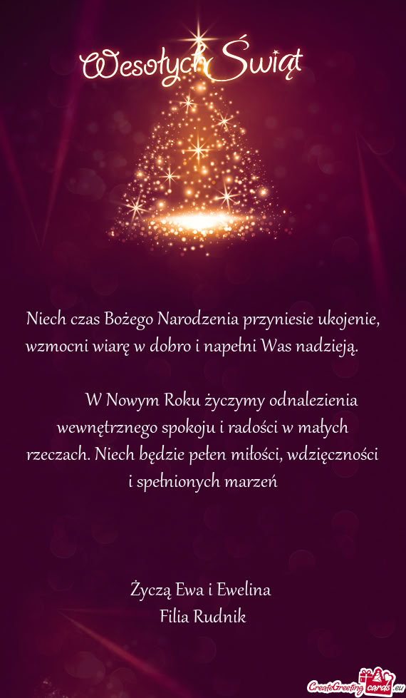 Niech czas Bożego Narodzenia przyniesie ukojenie, wzmocni wiarę w dobro i napełni Was nadzieją