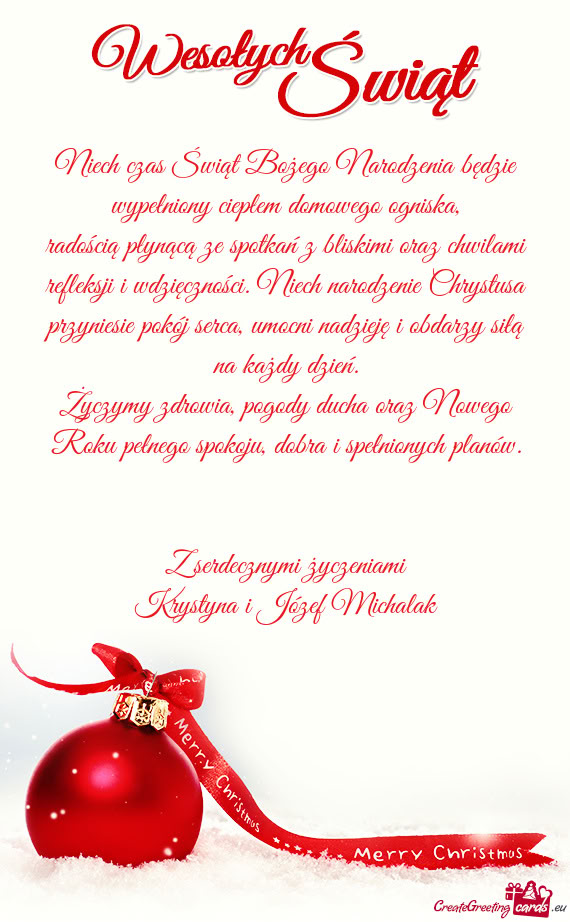 Niech czas Świąt Bożego Narodzenia będzie wypełniony ciepłem domowego ogniska