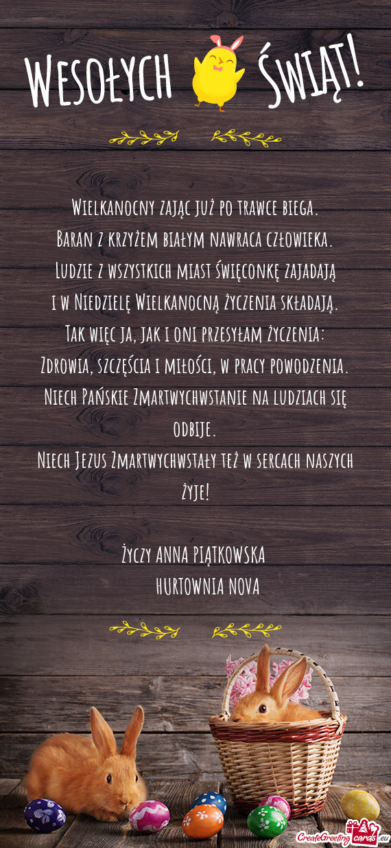 Niech Jezus Zmartwychwstały też w sercach naszych żyje! ANNA PIĄTKOWSKA   HURT