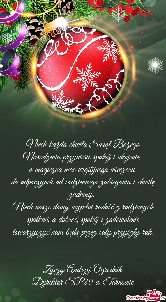 Niech każda chwila Świąt Bożego Narodzenia przyniesie spokój i ukojenie