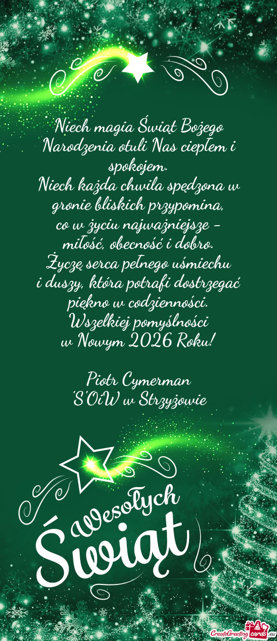 Niech magia Świąt Bożego Narodzenia otuli Nas ciepłem i spokojem