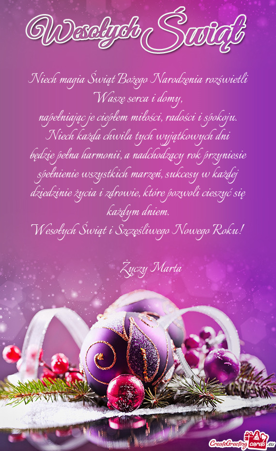 Niech magia Świąt Bożego Narodzenia rozświetli Wasze serca i domy