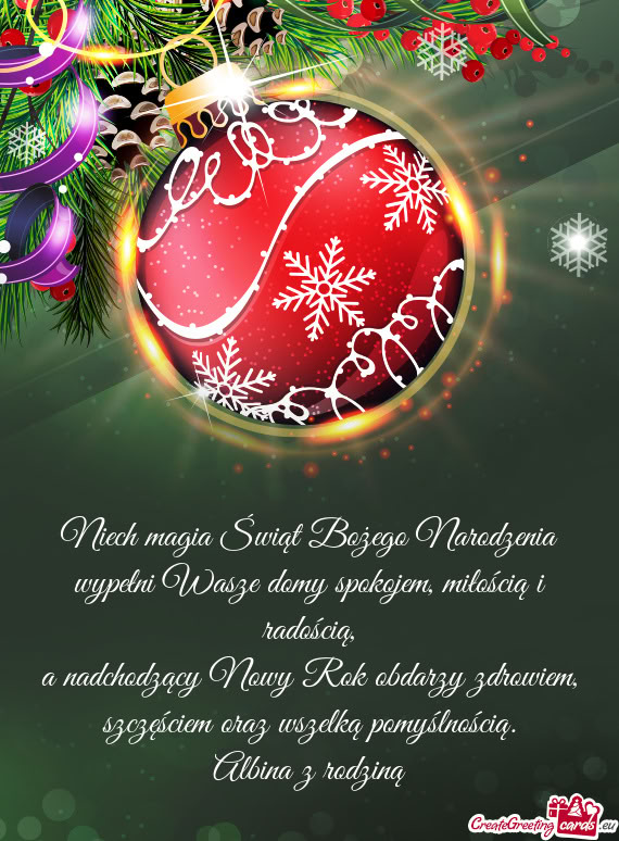 Niech magia Świąt Bożego Narodzenia wypełni Wasze domy spokojem, miłością i radością