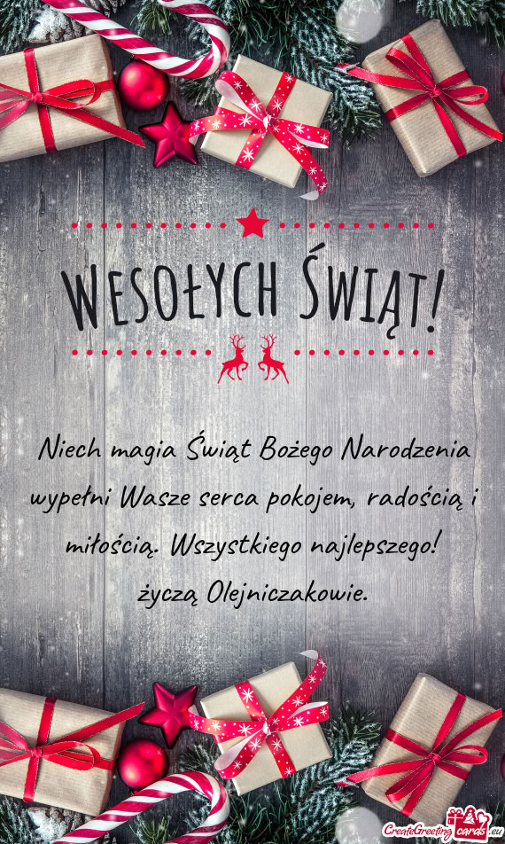Niech magia Świąt Bożego Narodzenia wypełni Wasze serca pokojem, radością i miłością. Wszys