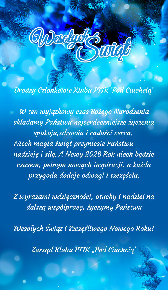 Niech magia świąt przyniesie Państwu   nadzieję i siłę. A Nowy 2026 Rok niech będzie