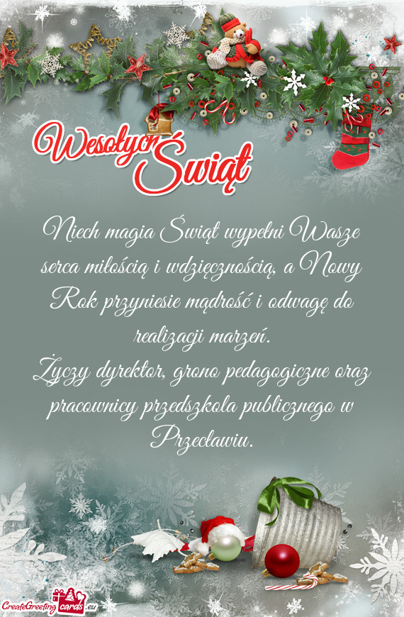 Niech magia Świąt wypełni Wasze serca miłością i wdzięcznością, a Nowy Rok przyniesie mądr