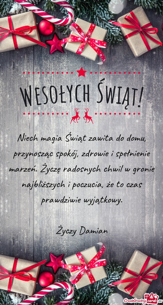 Niech magia Świąt zawita do domu, przynosząc spokój, zdrowie i spełnienie marzeń. Życzę rado