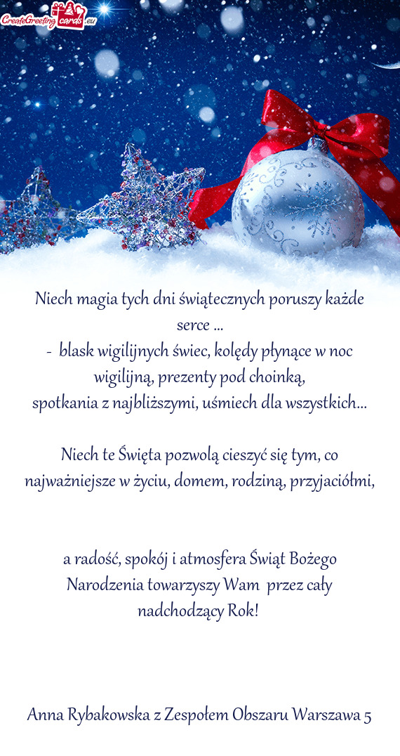 Niech magia tych dni świątecznych poruszy każde serce …