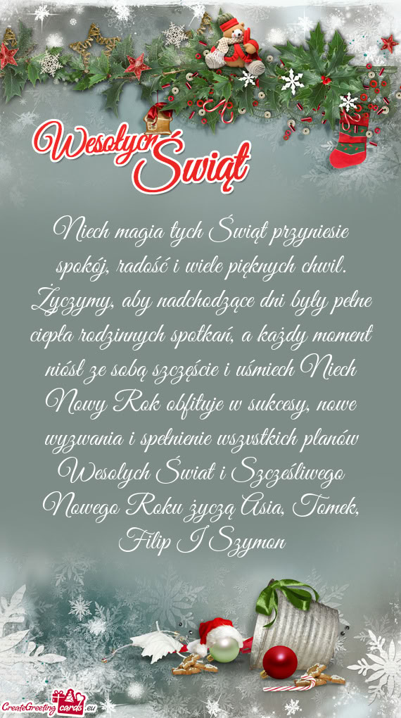 Niech magia tych Świąt przyniesie spokój, radość i wiele pięknych chwil. Życzymy, aby nadchod