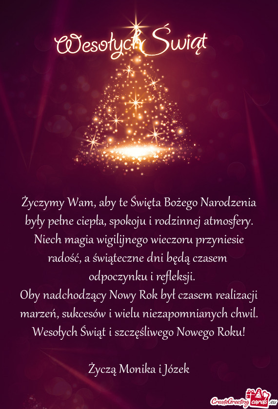 Niech magia wigilijnego wieczoru przyniesie radość, a świąteczne dni będą czasem