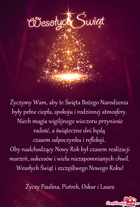Niech magia wigilijnego wieczoru przyniesie radość, a świąteczne dni będą