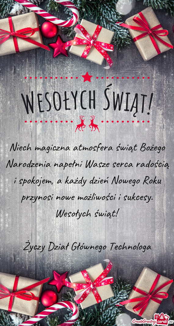 Niech magiczna atmosfera świąt Bożego Narodzenia napełni Wasze serca radością i spokojem, a ka