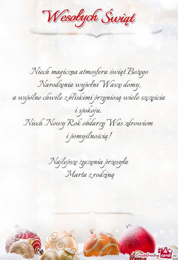 Niech magiczna atmosfera świąt Bożego Narodzenia wypełni Wasze domy