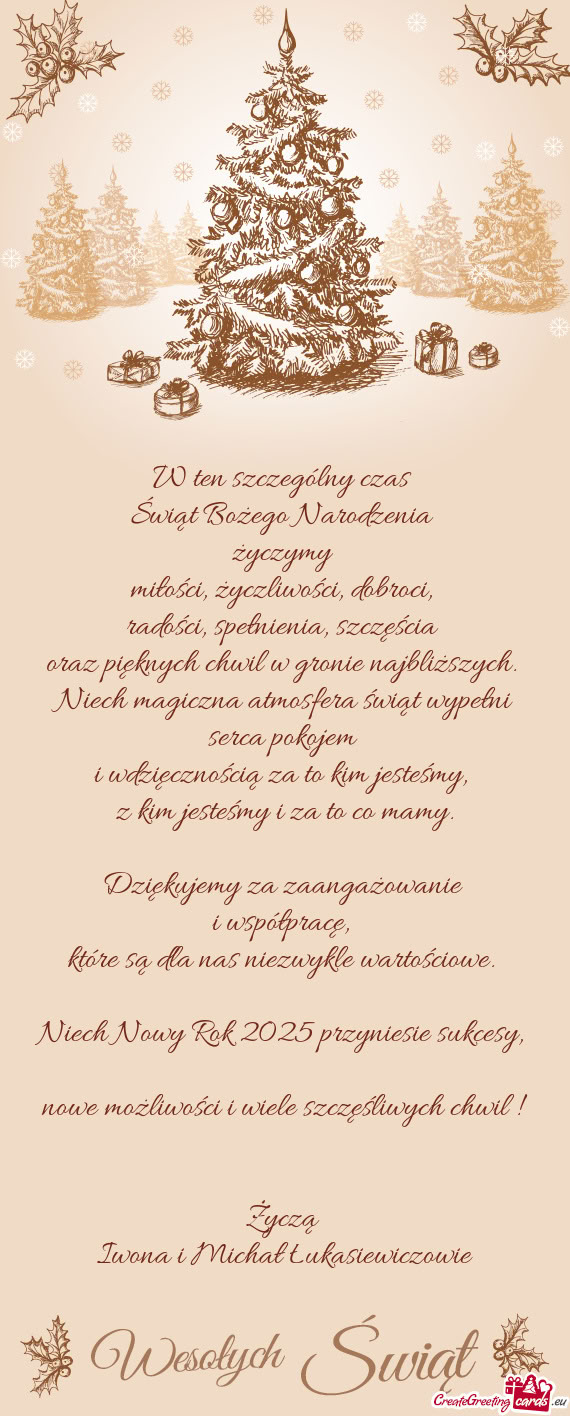 Niech magiczna atmosfera świąt wypełni serca pokojem