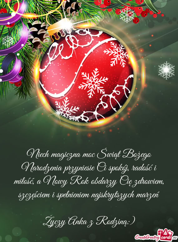 Niech magiczna moc Świąt Bożego Narodzenia przyniesie Ci spokój