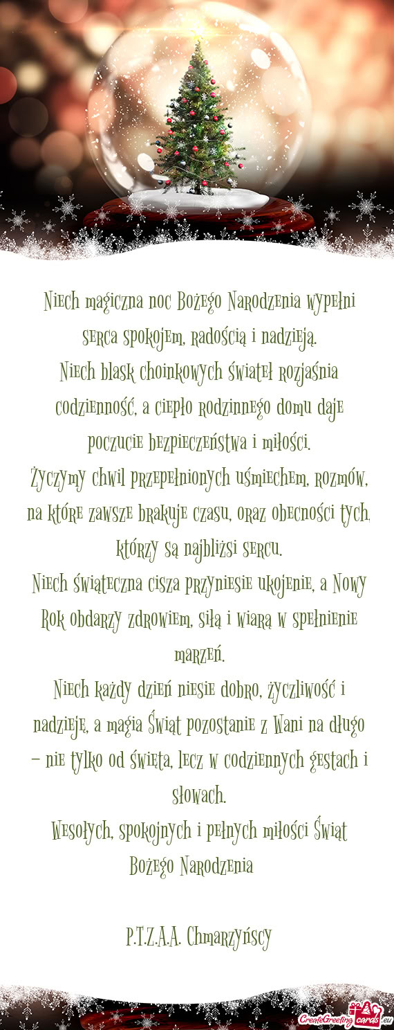 Niech magiczna noc Bożego Narodzenia wypełni serca spokojem, radością i nadzieją