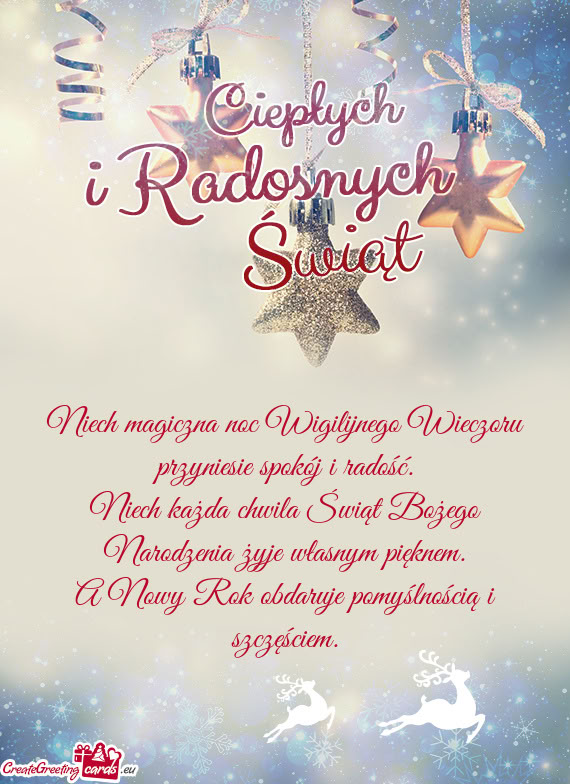 Niech magiczna noc Wigilijnego Wieczoru przyniesie spokój i radość.  Niech
