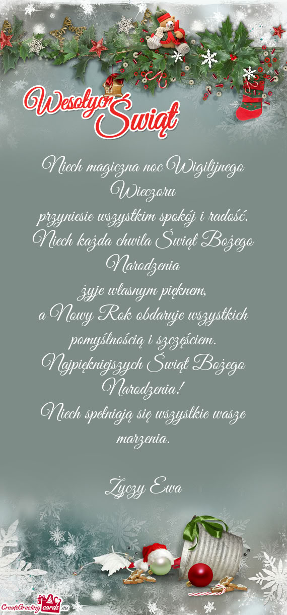Niech magiczna noc Wigilijnego Wieczoru przyniesie wszystkim spokój i radość