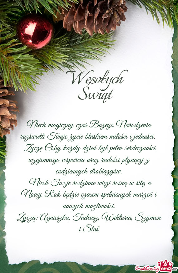 Niech magiczny czas Bożego Narodzenia rozświetli Twoje życie blaskiem miłości i jedności