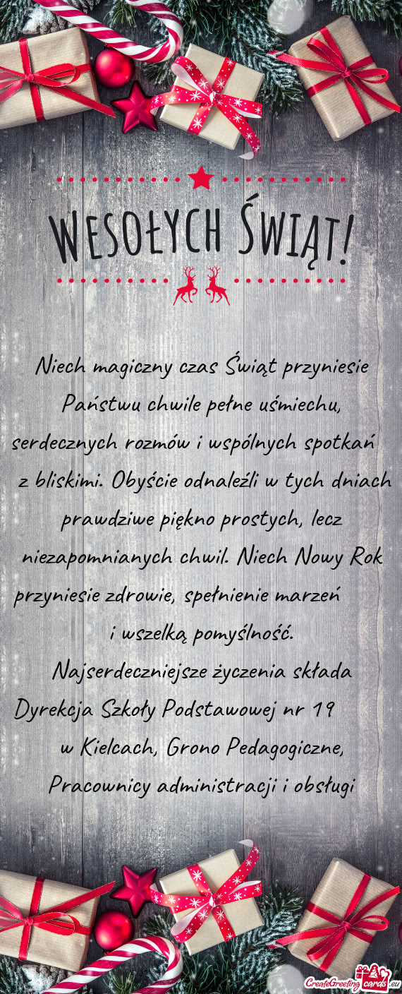 Niech magiczny czas Świąt przyniesie Państwu chwile pełne uśmiechu, serdecznych rozmów i wspó